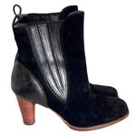 UGG  Black Suede and Leather Stacked Heel Sherpa Lined Chelsea Boots, Size 6 Photo 2