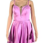 Mon Cheri Formal Colette PINK LILAC Satin Mini Skater Illusion V Neck Dress SZ.6 Photo 0
