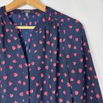 NYDJ Navy Blue Red Heart Print Popover Long Sleeve Blouse XXS Photo 2