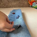 ZARA  High Rise Button Fly Straight Distressed Gem Bedazzled Raw Hem Denim Jeans Photo 4