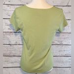Ann Taylor T-Shirt w Lace Trimmed V Neck Gathered Bust 100% Cotton Green-Medium Photo 2