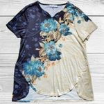 Miss Look  Blue Yellow Floral V Neck Women Medium Short Sleeve Petal High … Photo 1