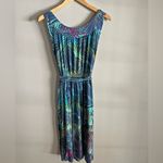 Croft & Barrow Tropical Leaf Print Midi Dress Blue Green Belted Pocketed S Photo 7