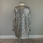 AQUA Silver Sequined Long Sleeve Mini Shift Cocktail Dress Size 14 Boat Neck by  Photo 3
