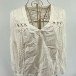 Anthropologie  Embroidered Shirt Long Sleeve White Crochet Lace Size Small Photo 0
