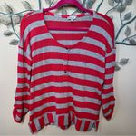 Splendid  shimmery silver & orange stripe oversized henley Sz S Photo 0