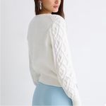 J.Crew  Embellished Cable-knit crewneck sweater with crystals (Sz L) White Photo 4