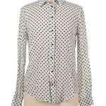 ZARA Polka Dot Satin Effect Blouse Button Down VNeck Collar Pockets S WhiteBlack Photo 2