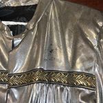 Vintage Metallic Silver Bomber Jacket with gold ribbon accents and shiny gold Size XL Photo 4