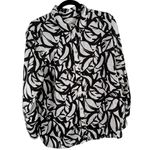 Chico's  No Iron Black White Leaves 100 Linen Button Front Shirt Women 2.5 US L 14 Photo 0