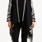 Chico's 2010s Chico’s Black Tribal Fringe Knit Open Cardigan Wrap Size 3 XL Photo 0