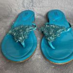 Franco Sarto Plaza Blue Turquoise Sandals Flip Flops Beaded Heel Size 8 1/2 Photo 1