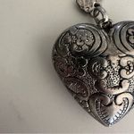 Anthropologie Vintage  Victorian Style Engraved Pewter Floral Heart Puff Pendant Photo 3