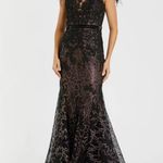 Mac Duggal Embellished Feather Cap Sleeve Illusion Neck Trumpet Gown Regular pr Photo 3