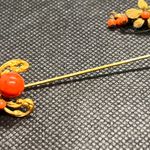 Miriam Haskell Vintage  1940s Gold Tone Red Coral Stick Hat Pin Signed ORIGINAL Photo 6