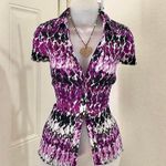 Apt. 9 2000s Y2K fitted Purple white black shirt top blouse office siren core button up down short sleeve pleated-S #gothic #whimsigoth dark academia preppy #whimsygoth Photo 1