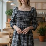 Loft NWT  SEERSUCKER PLAID TIRED MIDI DRESS MEDIUM Photo 0