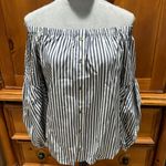 Michael Kors Michael  Button Front Off The Shoulder Striped Shirt, Sz M Photo 0