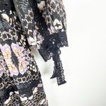 EASEL Black Floral Sheer Lace Inset Double Front Ties Kimono Cardigan Medium Photo 5