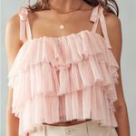 Blu Pepper  Tulle Ruffle Layered Cropped Ribbon Strap Camisole Top Size Large NWT Photo 0