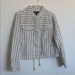 Cavalini  Striped Utility Jacket in Cream and Brown Photo 5