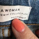 ZARA Woman Pink Roses Floral Embroidered Raw Hem Skinny Denim Jeans Photo 7