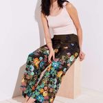 Loft Coral Springs Wide Leg Sateen Olive Green Pants Preppy Colorful Floral Fall Photo 1