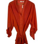 Cato NWT  Sheer Lace Button Down Blouse‎ Size 26/28W Pintuck Tie Waist Boho Fall Photo 0