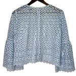 J.Crew Daisy Eyelet Bell Sleeve Blouse Jewel Neck Back Zip Up 10 Baby Blue Photo 4