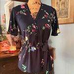 Sienna Sky Navy Blue Multicolored Floral Print Faux Wrap Top Photo 3