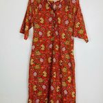 dRA Anthropologie orange and floral block print caftan midi dress. Size Small Photo 0