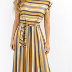 Orange Creek Women's  Midi Dress M Yellow Gray Striped Photo 0