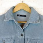 ZARA  Oversized Corduroy Trucker Jacket Womens XS Baby Blue Raw Hem Gorpcore 90s Photo 7