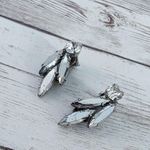 Vintage Clip On Earrings Mirrored & Clear Gem Leaves Photo 2