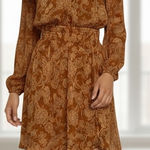 Max + Ash‎ Dress Size M Orange Paisley Print Long Sleeve Mini Keyhole Casual Size M Photo 0