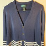 Ralph Lauren Lauren Ralph‎ Lauren Women's 1X Navy Blue Striped Button Silk Cardigan Sweater Photo 1