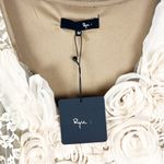 Ryu Brown Cream Crochet Tiered Lace Floral Sleeveless Lined Dress, Size Medium Photo 11