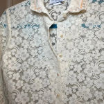 Vintage Sunny South Dallas Lace Blouse 80s Sheer Floral Ruffle Pearl Button Sz 8 Photo 3