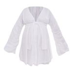 Pretty Little Thing Maternity White Sequin Wrap Robe Dress Mini Blouson Sleeves Sparkle Party sz 12 Photo 3