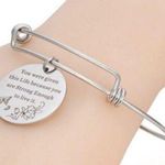 STRONG ENOUGH Bracelet Stainless Steel Silver Expanding Bangle NEW Inspirational Photo 0