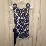 Joy Joy  Floral Printed Tie Waist Sleeveless Top- Navy/Ivory size M Photo 2