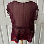 Free People  “All Your Feelings” Sheer Embroidered Blouse Plum Red Boho Photo 8