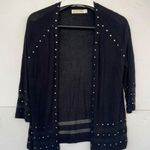 Christina Open Black Cardigan with Silver Stud Accents Sheer Cuffs and Hem Small Photo 2