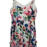 Parker  Floral Fiesta Ruffled Formal Mini Dress in White/Pink/Blue Size M Photo 7