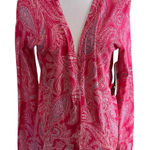 Jones New York  Silk Blend Bright Pink Paisley‎ Size Medium Cardigan Sweater NWT Photo 0