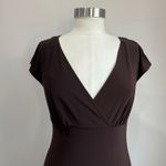 Dress Barn Y2K Chocolate Brown Slinky Midi Dress 10 Stretch V Neck Elegant Photo 6