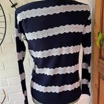 American Eagle  Blue Sweater With White Crocheted Stripes Photo 1