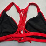 Red Crochet Tie Boho Racerback Swim Sports Bra Beach Bralette Bikini Top L Large Photo 3