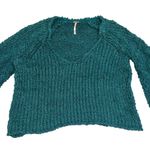 Free People Teal Blue V Neck Sand Dune Oversized Bell Sleeve Sweater size XS Photo 5