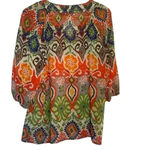 Tribal Boho Peasant Sheer Blouse Size 6 Southwestern Aztec Hippie Flowy Colorful Photo 2